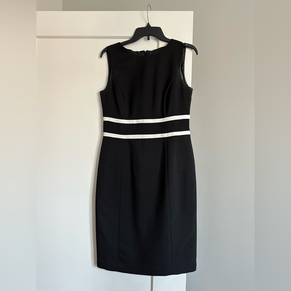 Elegant Black Midi Dress with White Accents